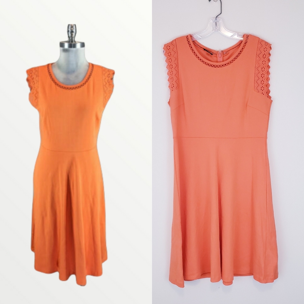 Talbots Orange Dress Cotton Knit Eyelet Shoulder Size Medium Sleeveless